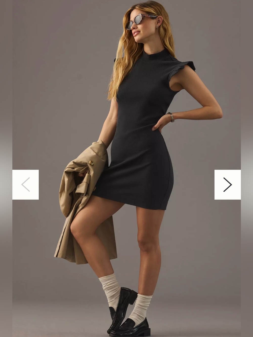 Anthropologie Daily Practice Black Ruffle Sleeve Mini Dress